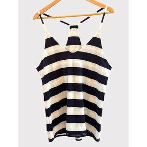 NWT Cezele Navy Blue White Striped Racer Back Cami Large Resortwear Nautical